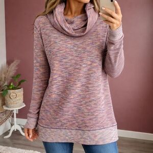 Natural Reflections Cowl Neck Knit Sweater Boho Cozy Pullover Relaxed Fit